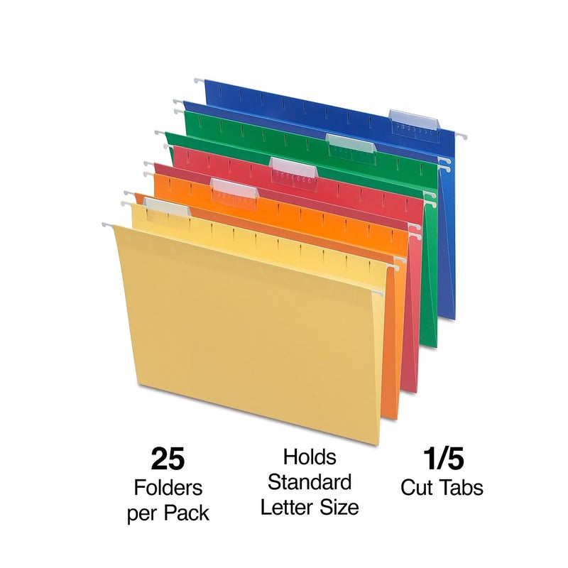 Staples Hanging File Folders, 1/5-Cut Tab, Letter Size, Includes Tabs & Paper Inserts, Perfect for Home, Office, Classroom, 25-Pack, Assorted Colors - Image 2